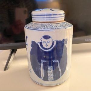 Blue and white  otter/ canister/ vase with a lid